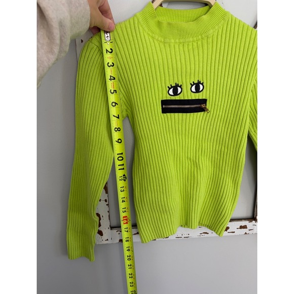 Lazy Oaf Zippy Mouth Ribbed Sweater Lime Green Size Small - Picture 5 of 6